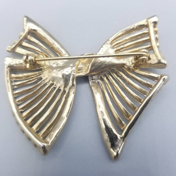 Mid-Century Modern Rhinestones Ribbon Brooch - Picture 2 of 3